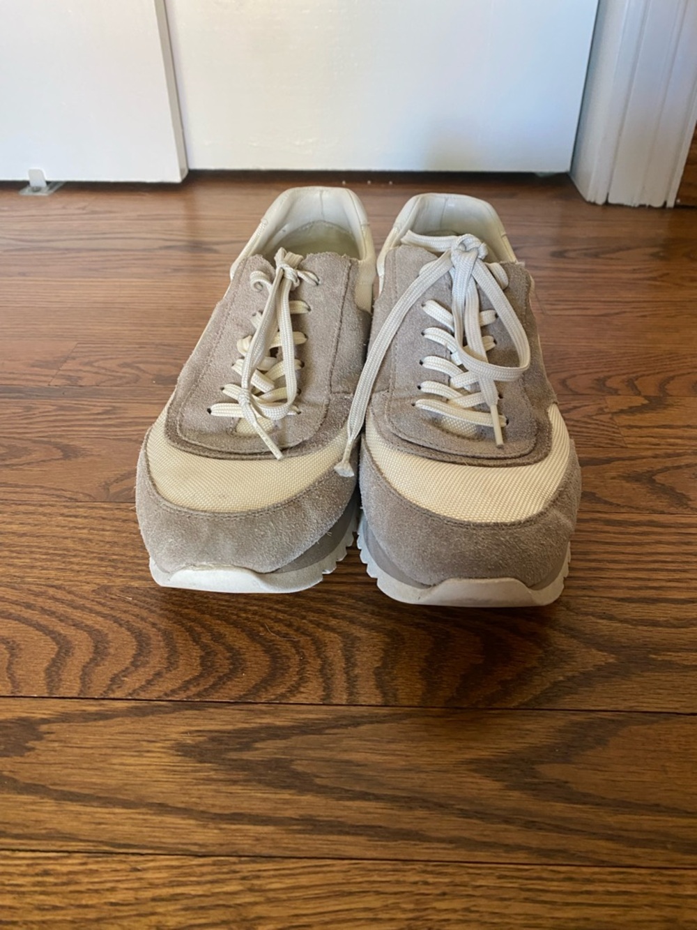Tory Burch Beige and Cream Suede Mesh Runner Sneakers - Picture 4 of 8
